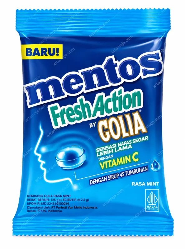 Mentos Fresh Action by Golia Mint Pouch 125gr – Mentos wholesale export Indonesia